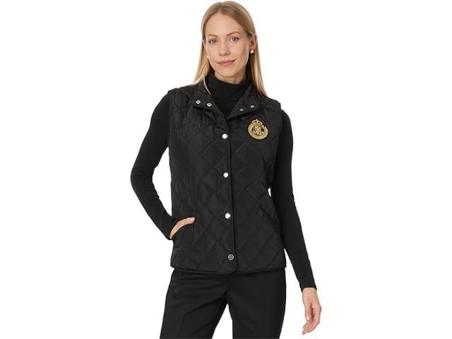 (取寄) ローレン ラルフローレン レディース リサイクル キルト ベスト w クレスト 23 Lauren Ralph Lauren women Recycled Quilt Vest W Crest 23" Blackの通販は