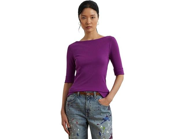 (取寄) ローレン ラルフローレン レディース ピティート ストレッチ コットン ボートネック ティー Lauren Ralph Lauren women Petite Stretch Cotton Boatneck Tee Purple Dawn