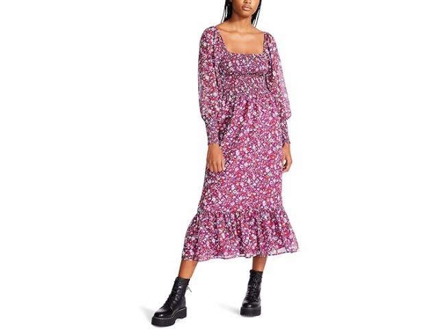 (取寄) ベッツィジョンソン レディース ワイルドフラワー ディスティ スモック プリンテッド シフォン ミディ Betsey Johnson women Betsey Johnson Wildflower Ditsy Smocked Printed Chiffon Midi Magentaの通販は
