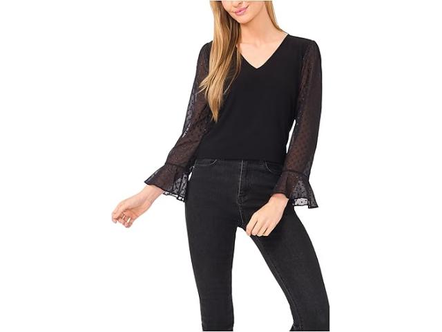 (取寄) シーシー レディース ミックスド メディア 3/4 スリーブ ニット トップ CeCe women Mixed Media 3/4 Sleeve Knit Top Rich Black