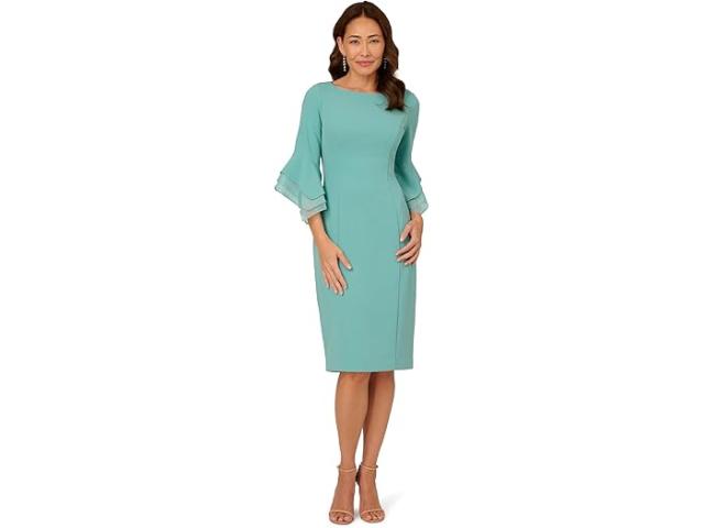 (取寄) アドリアナ パぺル レディース ニット クレープ ティアード スリーブ ドレス Adrianna Papell women Knit Crepe Tiered Sleeve Dress Smoky Jade