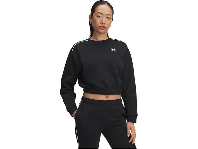 (取寄) アンダーアーマー レディース ライバル フリース パイプド ロング スリーブ クルー Under Armour women Rival Fleece Piped Long Sleeve Crew Black/White