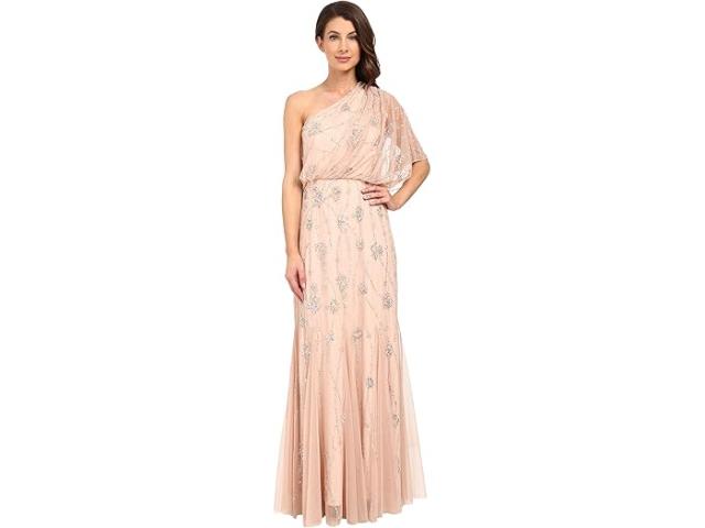 (取寄) アドリアナ パぺル レディース ワン ショルダー ビーデッド ブルゾン ドレス Adrianna Papell women One Shoulder Beaded Blouson Dress Blush