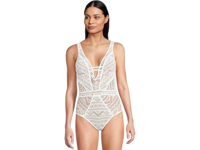 (取寄) ベッカ レディース カラー プレイ クローシェ バンジ ワン ピース BECCA women Color Play Crochet Plunge One Piece White 1