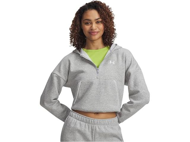 (取寄) アンダーアーマー レディース ライバル フリース パイプド 1/2 ジップ ブーディ Under Armour women Rival Fleece Piped 1/2 Zip Hoodie Mod Gray Light Heather/White
