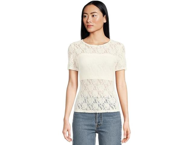 (取寄) ハンキー パンキー レディース シグニチャー レース ショート スリーブ トップ Hanky Panky women Signature Lace Short Sleeve Top Marshmallow