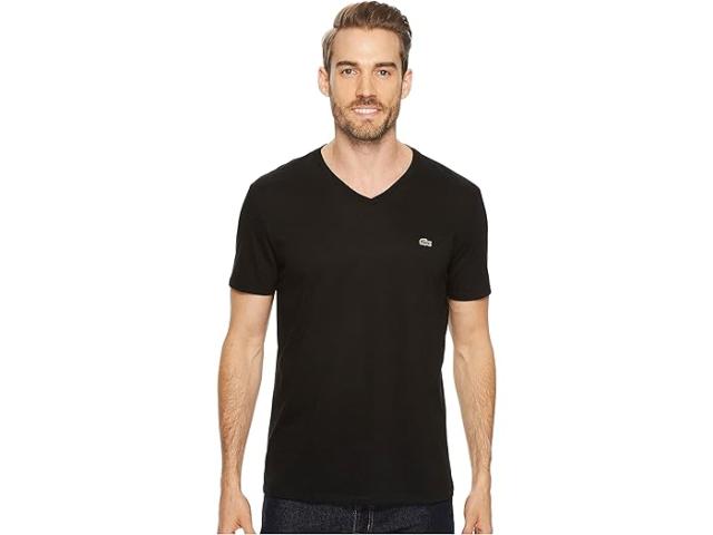 (取寄) ラコステ メンズ ショート スリーブ V-ネック ピマ ジャージ ティー Lacoste men Lacoste Short Sleeve V-Neck Pima Jersey Tee Blackの通販は 10,541円