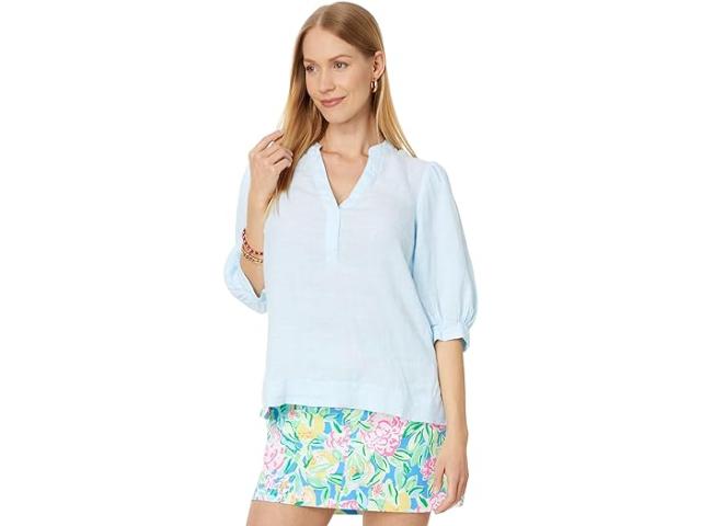 (取寄) リリー ピュリッツァー レディース ミアリー エルボー スリーブ リネン トップ Lilly Pulitzer women Lilly Pulitzer Mialeigh Elbow Sleeve Linen Top Hydra Blue X Resort Whiteの通販は