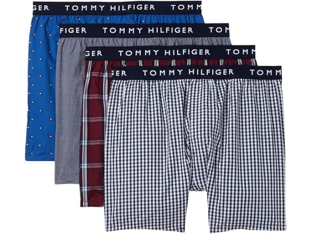 (取寄) トミーヒルフィガー メンズ ウーブン コットン ボクサー 4-パック   men Woven Cotton Boxer 4-Pack Bluestone