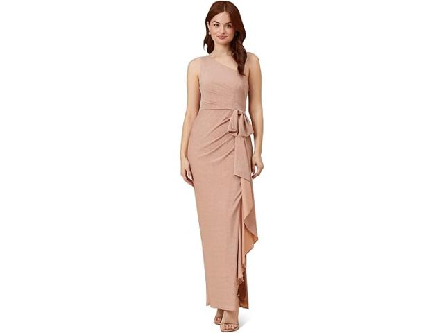 (取寄) アドリアナ パぺル レディース ロング ストレッチ メタリック ニット ワン ショルダー カスケード サイド ドレープド ガウン Adrianna Papell women Adrianna Papell Long Stretch Metallic Knit One Shoulder Cascade Side Draped Gown Gingerの通販は 60,520円