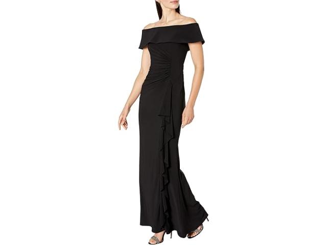 (取寄) エスケイプ レディース ロング イティ オフ-ザ-ショルダー サイド ルーシュド XSCAPE women XSCAPE Long Ity Off-the-Shoulder Side Ruched Blackの通販は 44,538円