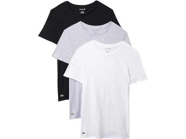 (取寄) ラコステ メンズ 3-パック クルー ネック スリム フィット エッセンシャル Tシャツ Lacoste men 3-Pack Crew Neck Slim Fit Essential T-Shirt White/Silver Grey Chine/Black