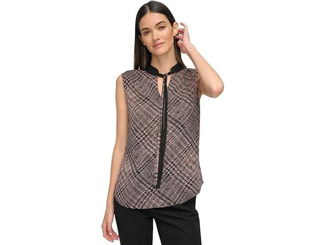 (取寄) トミーヒルフィガー レディース スリーブレス タイ ネック ブラウザ Tommy Hilfiger women Tommy Hilfiger Sleeveless Tie Neck Blouse Black/Quartz Pinkの通販は