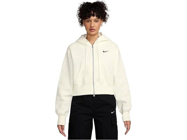 (取寄) ナイキ レディース スポーツウェア フェニックス フリース ルーズ フル-ジップ クロップ ブーディ Nike women Sportswear Phoenix Fleece Loose Full-zip Crop Hoodie Sail/Black