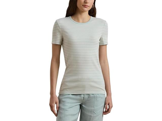 (取寄) ローレン ラルフローレン レディース ピティート ストライプド ストレッチ コットン クルー ネック ティー Lauren Ralph Lauren women Petite Striped Stretch Cotton Crew Neck Tee Aqua Pearl/Mascarpone Cream