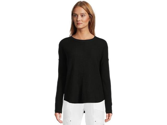 (取寄) エリオット ローレン レディース コットン カシミア - ラウンド ネック ワッフル ステッチ ドロップ ショルダー ロング スリーブ セーター Elliott Lauren women Cotton Cashmere - Round Neck Waffle Stitch Drop Shoulder Long Sleeve Sweater Black