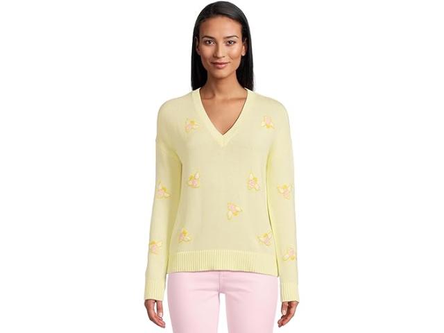(取寄) リリー ピュリッツァー レディース テンスリー セーター Lilly Pulitzer women Tensley Sweater Heathered Lemon Chiffon Bee Embroidery
