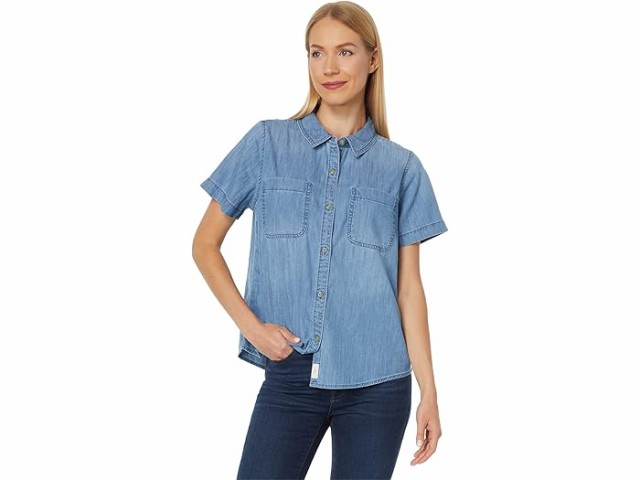 (取寄) エルエルビーン レディース ヘリテージ ウォッシュド デニム ライトウェイト シャツ ショート スリーブ L.L.Bean women L.L.Bean Heritage Washed Denim Lightweight Shirt Short Sleeve Light Indigoの通販は