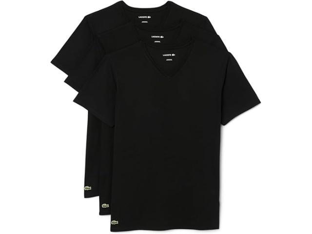 (取寄) ラコステ メンズ 100パーセント コットン レギュラー フィット V-ネック T-シャツ 3-パック Lacoste men 100% Cotton Regular Fit V-neck T-shirt 3-pack Black