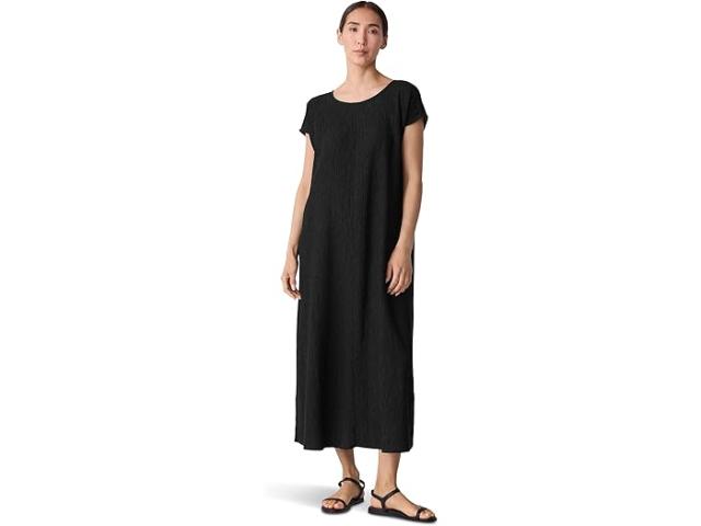 (取寄) アイリーン フィッシャー レディース ウーブン プリッセ ラウンド ネック ドレス Eileen Fisher women Woven Plisse Round Neck Dress Black