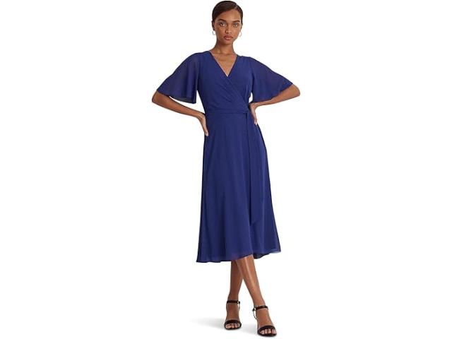 (取寄) ローレン ラルフローレン レディース ベルテッド ジョーゼット ドレス Lauren Ralph Lauren women Belted Georgette Dress Blue Yachtの通販は 45,780円