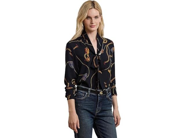 (取寄) ローレン ラルフローレン レディース ベルティング-プリント ジョーゼット タイ-ネック ブラウザ Lauren Ralph Lauren women Lauren Ralph Lauren Belting-Print Georgette Tie-Neck Blouse Navy Multiの通販は