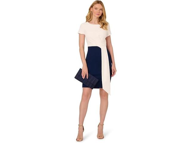 (取寄) アドリアナ パぺル レディース カラーブロック ドレープド ショート ドレス Adrianna Papell women Color-Block Draped Short Dress Ivory/Navy