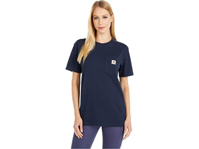 (取寄) カーハート レディース WK87 ワークウェア ポケット ショート スリーブ Tシャツ Carhartt women WK87 Workwear Pocket Short Sleeve T-Shirt Navy