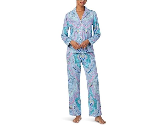 (取寄) ローレン ラルフローレン レディース ロング スリーブ ノッチ カラー サテン Pj セット Lauren Ralph Lauren women Long Sleeve Notch Collar Sateen PJ Set Multi Paisley 1