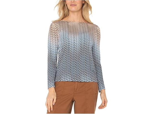 (取寄) リバプールロサンゼルス レディース ロング スリーブ ボート ネック ニット トップ Liverpool Los Angeles women Long Sleeve Boat Neck Knit Top Blue/Tan Multi