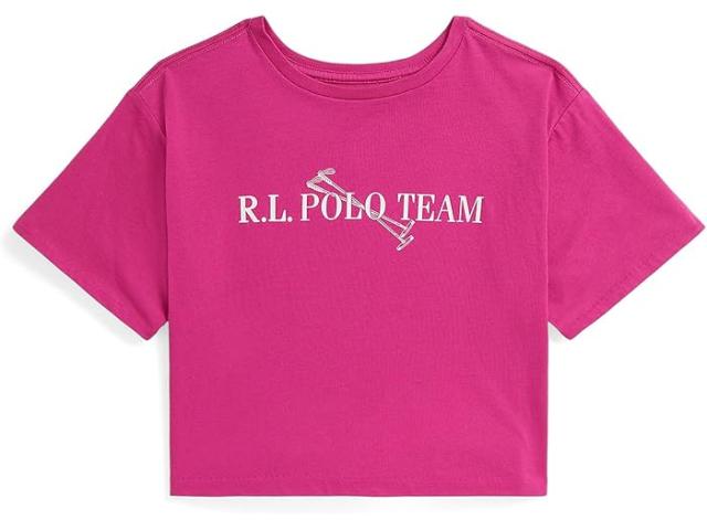 (取寄) ラルフローレン キッズ レディース ポロ チーム コットン ジャージ ボクシー ティー (ビッグ キッド) Polo Ralph Lauren Kids women Polo Team Cotton Jersey Boxy Tee (big Kid) College Pink