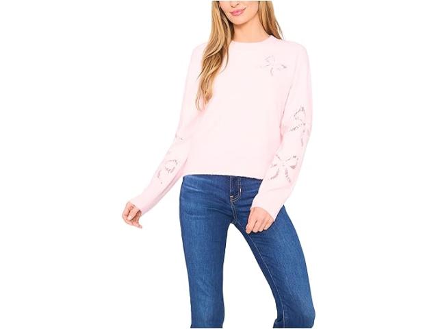 (取寄) シーシー レディース レース ボウ クルー ネック セーター CeCe women Lace Bow Crew Neck Sweater Pink Horizon