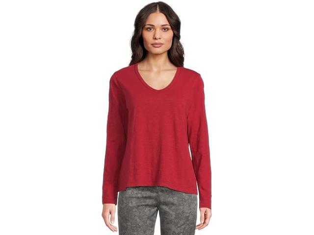 (取寄) エリオット ローレン レディース ガーメント ダイ ティー - ロング スリーブ V-ネック ニット トップ Elliott Lauren women Garment Dye Tees - Long Sleeve V-Neck Knit Top Garnet