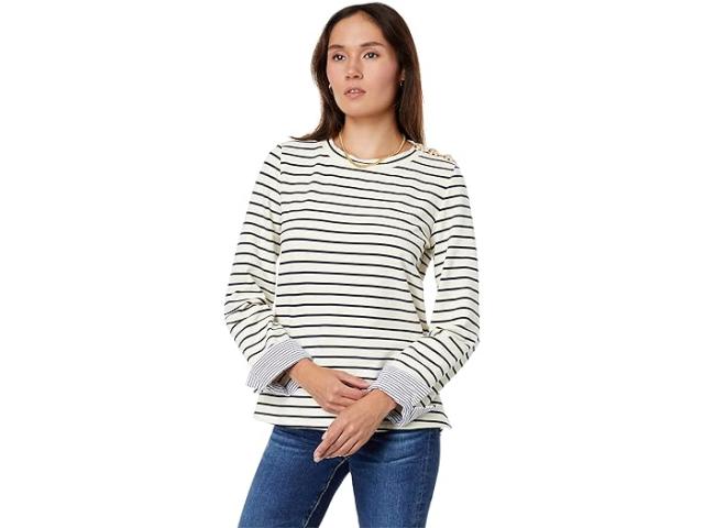 (取寄) イングリッシュ ファクトリー レディース ストライプド ブルトン ティー ウィズ フォールドオーバー コンボ カフ English Factory women English Factory Striped Breton Tee with Fold-Over Combo Cuff Off-White/Navyの通販は