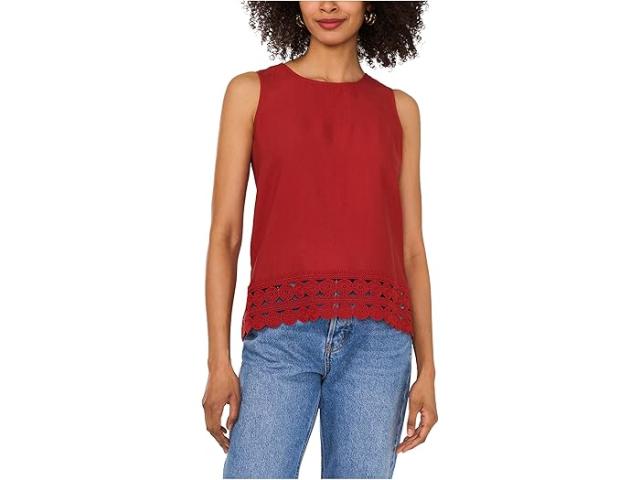 (取寄) ヴィンスカムート レディース タンクス ブラウザ ウィズ レース ヘム Vince Camuto women Tanks Blouse with Lace Hem Chilli