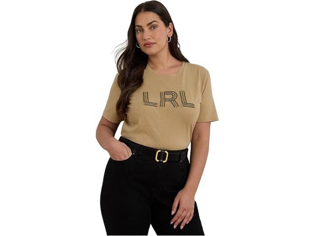 (取寄) ローレン ラルフローレン レディース プラス サイズ ビーディド-ロゴ コットン ジャージ ティー Lauren Ralph Lauren women Plus Size Beaded-logo Cotton Jersey Tee Birch Tan
