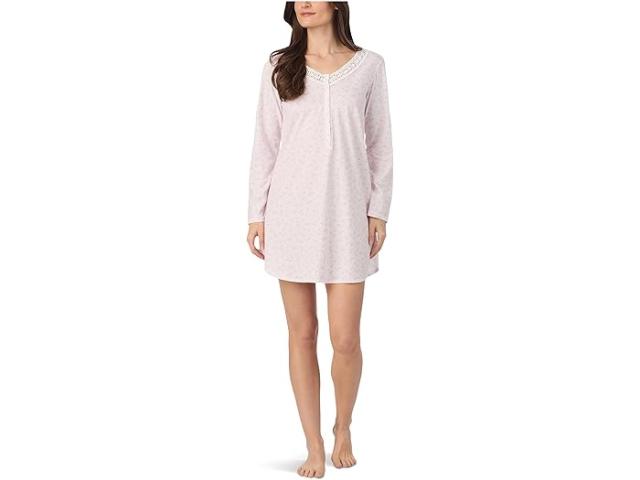 (取寄) アイリーン ウエスト レディース コットン ニット ロング スリーブ ショート ナイトシャツ Eileen West women Cotton Knit Long Sleeve Short Nightshirt Pink Ground Rosebud
