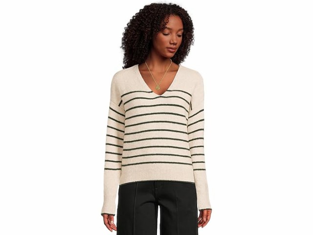 (取寄) メイドウェル レディース ストライプ V-ネック コージー コットン ウェッジド プルオーバー Madewell women Madewell Stripe V-Neck Cozy Cotton Wedged Pullover True Blackの通販は