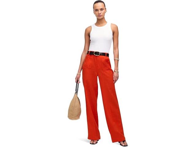 (取寄) メイドウェル レディース パッチ ポケット フレア - 100パーセント リネン Madewell women Patch Pocket Flare - 100% Linen Bright Flame