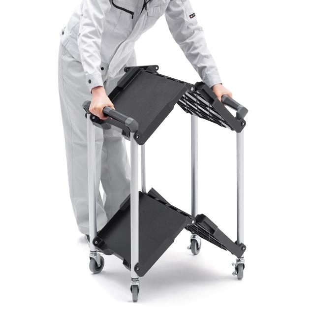 折りたたみ ツールワゴン 2段 4輪キャスター付き 総耐荷重50kg[100-CART013]_2