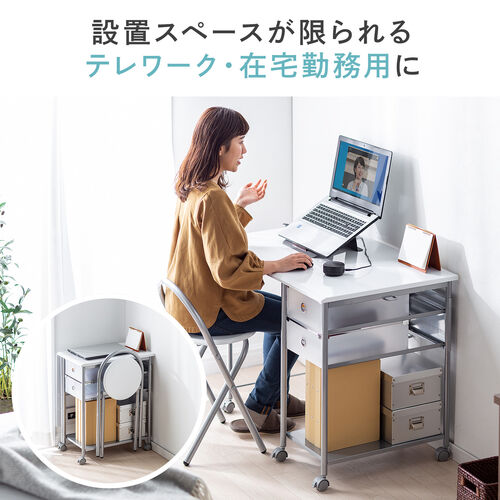 折りたたみデスク &amp; チェアセット 幅90cm 奥行58cm 引き出し キャスター付き 組立簡単 フォールディングテーブル [100-DESK028]_10