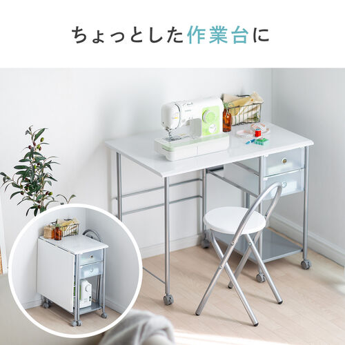 折りたたみデスク &amp; チェアセット 幅90cm 奥行58cm 引き出し キャスター付き 組立簡単 フォールディングテーブル [100-DESK028]_12