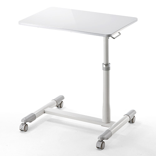 サイドテーブル ガス圧 高さ調整 51〜65cm ストッパー付きキャスター ホワイト ベッドサイド テーブル [100-DESK094W]_8