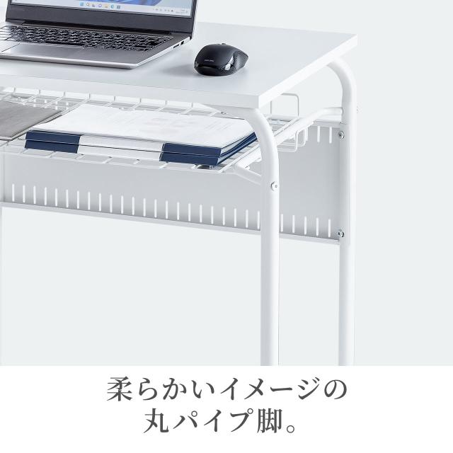 スタッキングデスク 研修デスク サブデスク キャスター付きデスク 中棚付き フック付き 幕板  天板幅65cm　奥行50cm ホワイト[100-DESKF056W]_6
