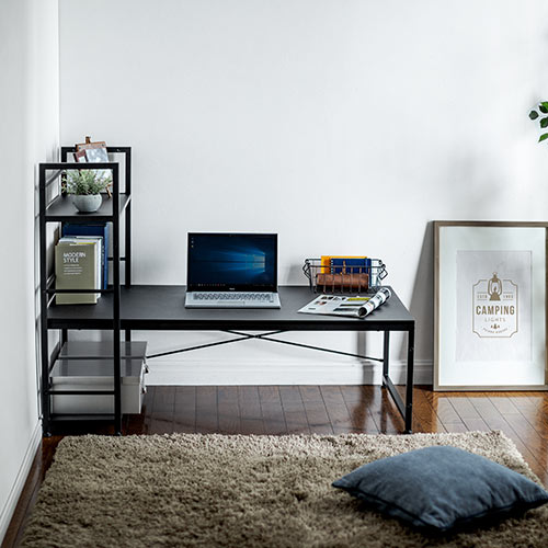 ラック付き ローデスク 幅120cm 左右入れ替えられる収納棚 パソコン