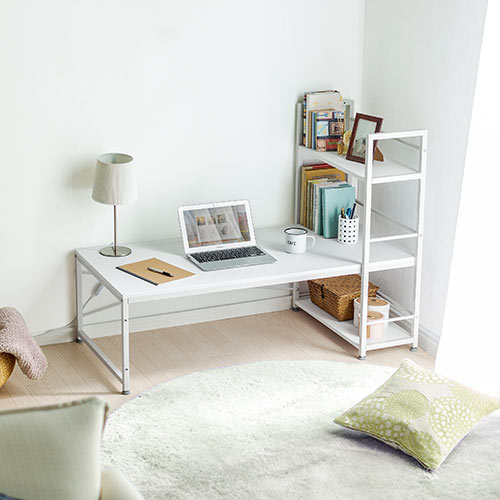 ラック付き ローデスク 幅120cm 左右入れ替えられる収納棚 パソコン