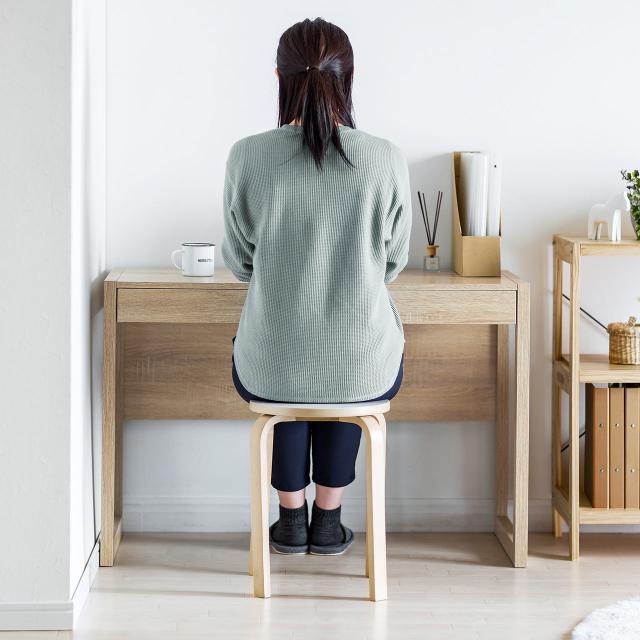引き出し付き デスク 幅105cm 奥行50cm 木目調 ライトブラウン [100