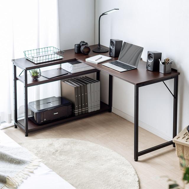 L字デスク サイドシェルフ付き 幅120cm 奥行105cm コーナーデスク[100-DESKH042M]_5