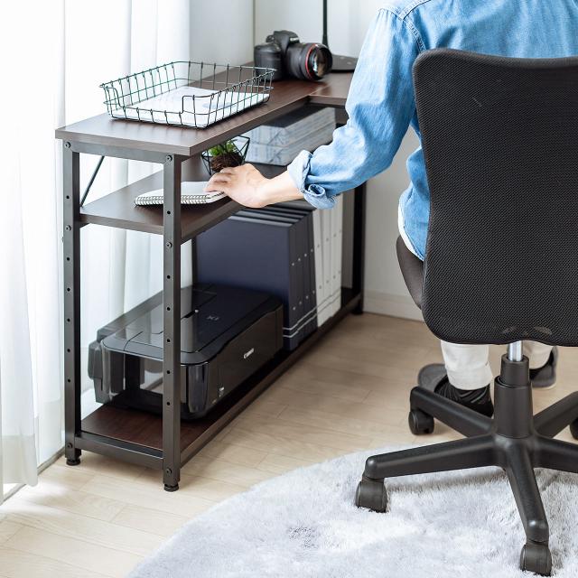 L字デスク サイドシェルフ付き 幅120cm 奥行105cm コーナーデスク[100-DESKH042M]_7