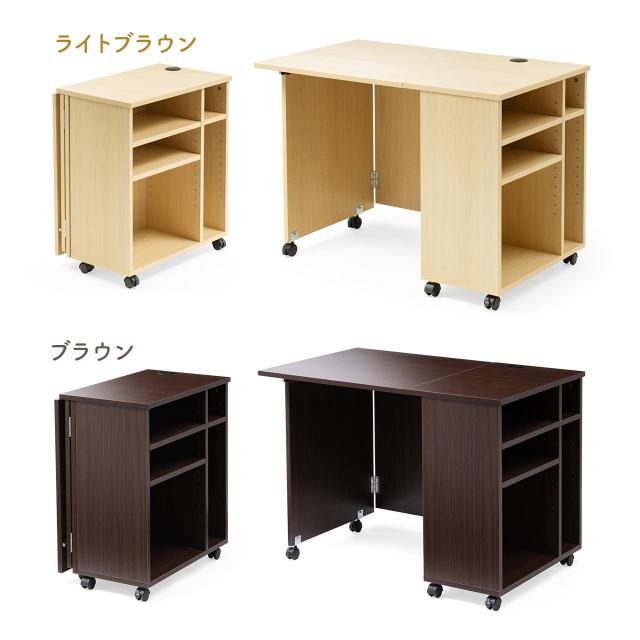 折りたたみデスク 収納ラック キャスター付き 折りたたみワゴン 作業台 リビング学習 テレワーク[100-DESKN010]_4